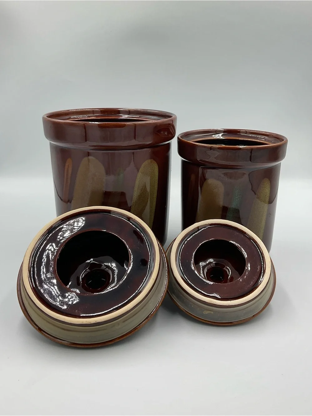 Sango “Avanti Brown” 4722 Stoneware Canisters with Lids